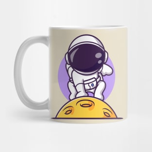 Cute Astronaut Landing On The Moon Cartoon Mug